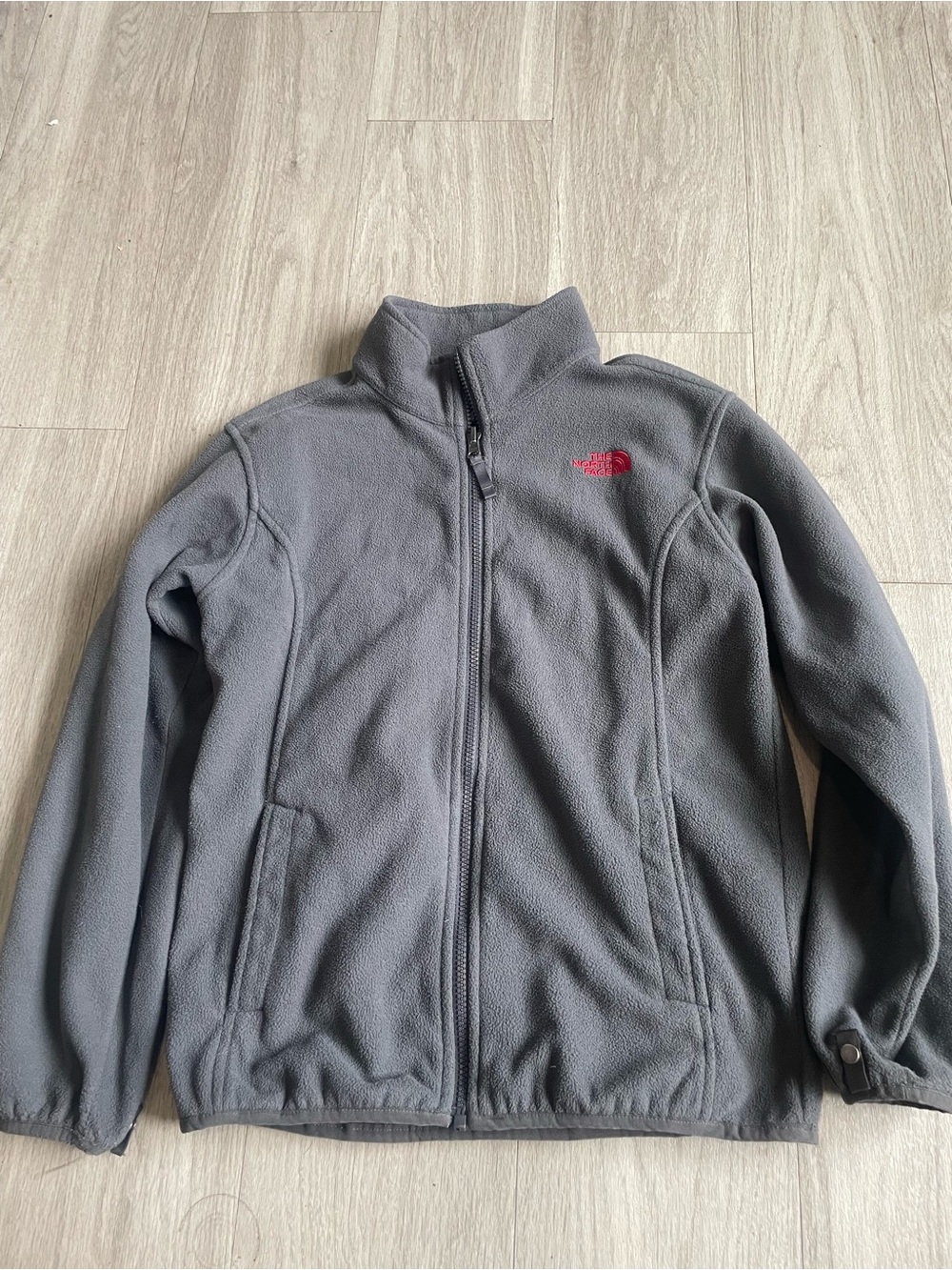 The North Face Kids Gray Fleece Jacket with Pink Logo
